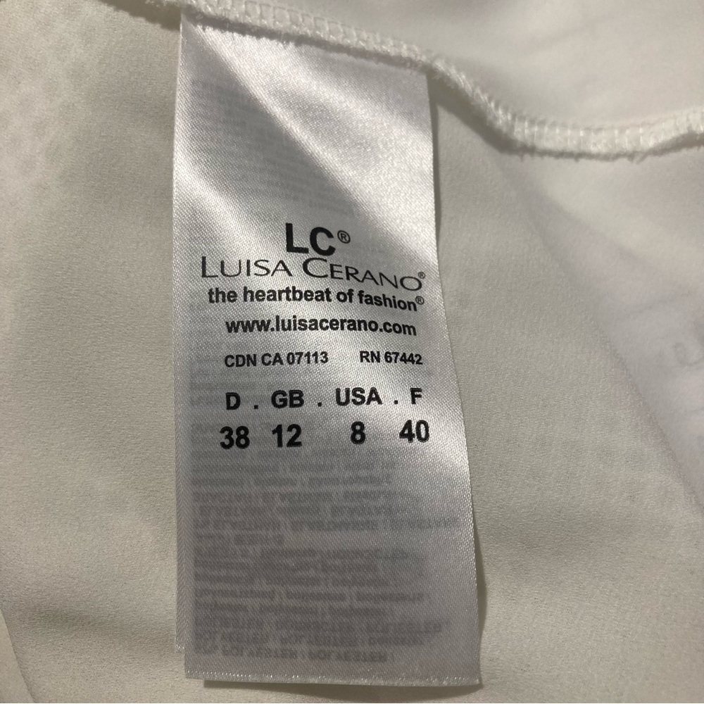 LUISA CERANO Sz 8 Mesh Gold Stripe  Sleeveless Raw Edge Hem Long Line Top - Picture 7 of 12